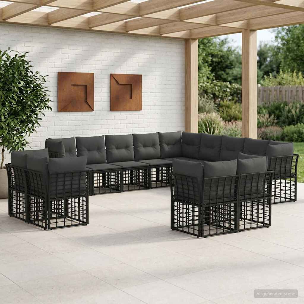 Set vanjskih sofa Crna i tamno siva Poliester