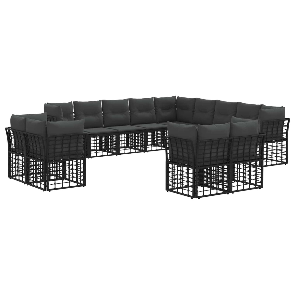 Set vanjskih sofa Crna i tamno siva Poliester