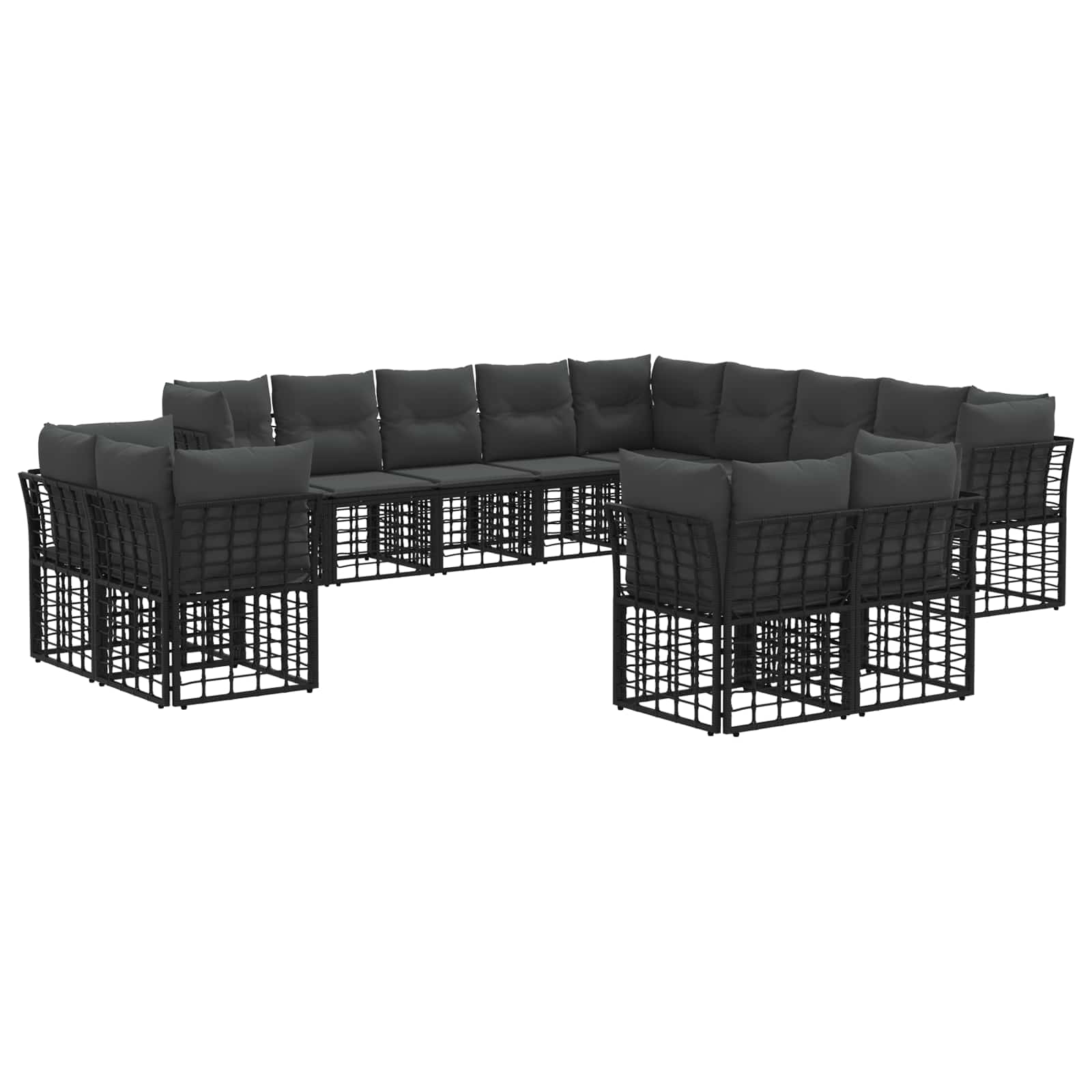 Set vanjskih sofa Crna i tamno siva Poliester