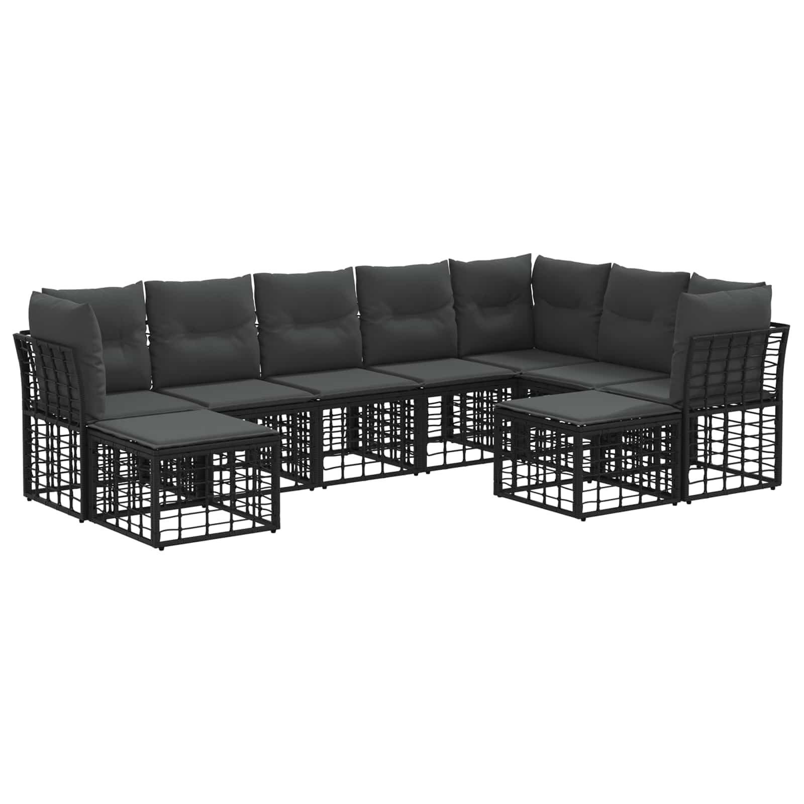 Set vanjskih sofa Crna i tamno siva Poliester