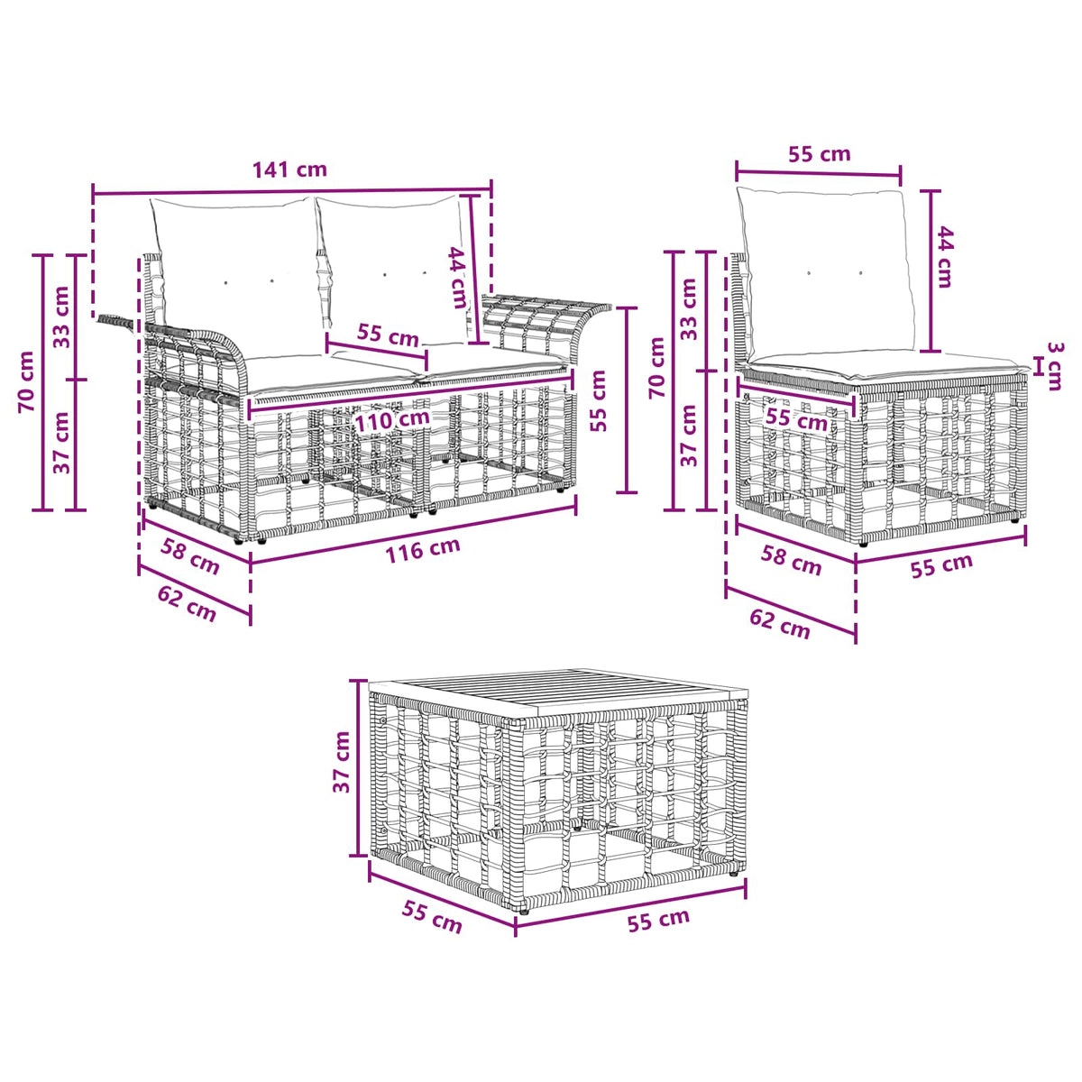 Set vanjskih sofa 4 pcs Prirodna i krema bijela Poliester
