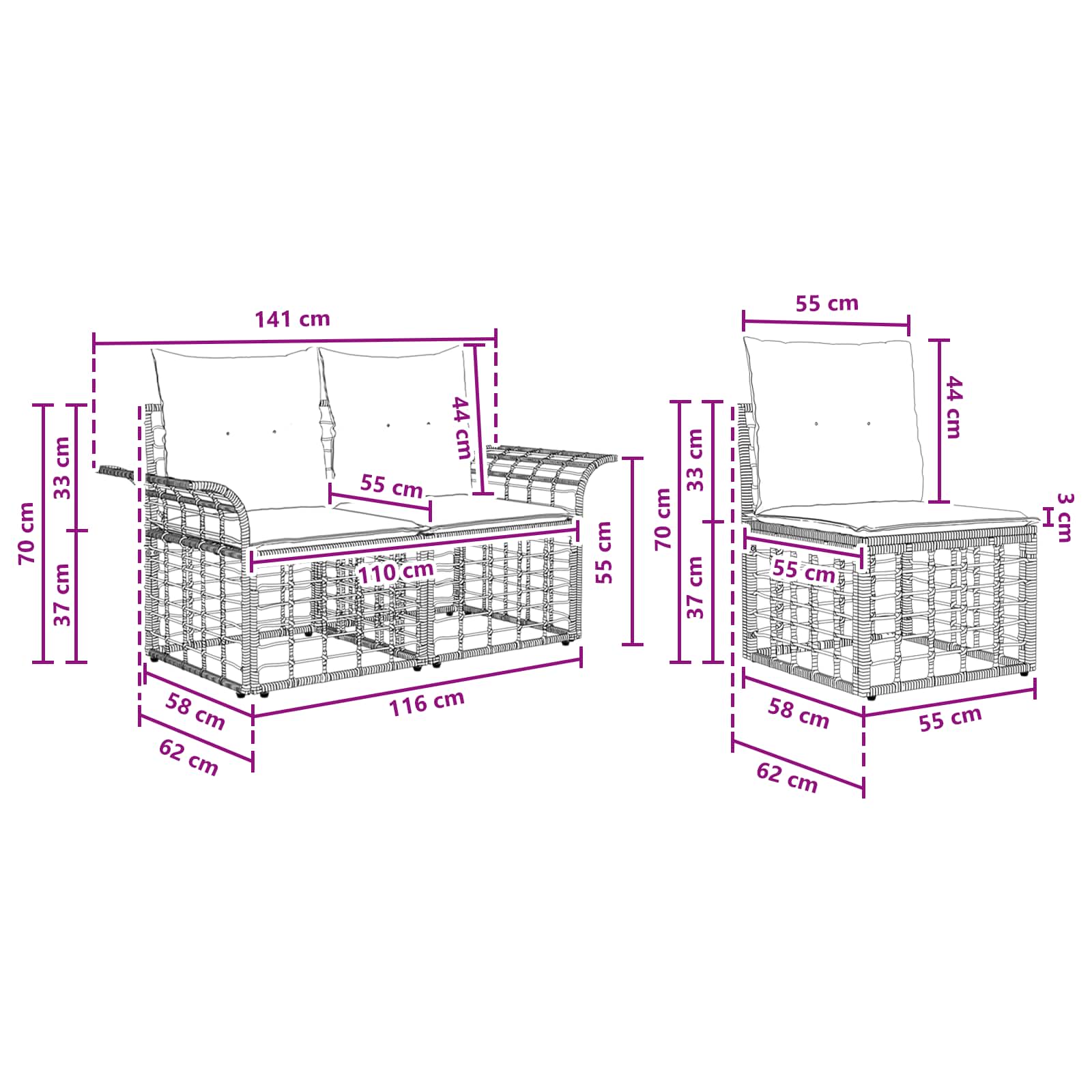 Set vanjskih sofa 4 pcs Crna i tamno siva Poliester