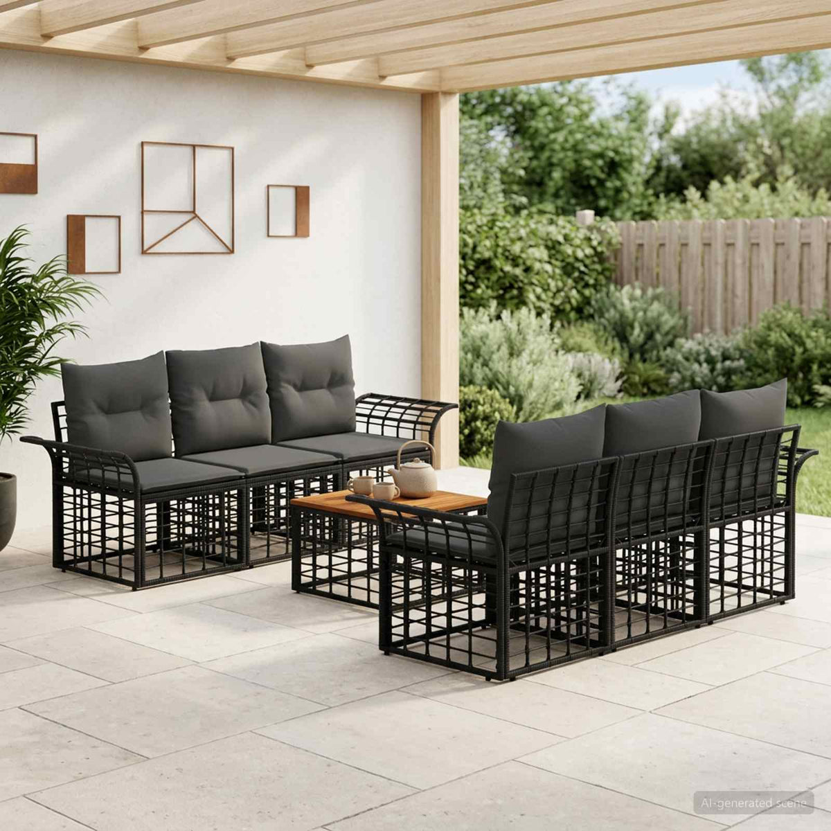 Set vanjskih sofa 7 kom. Crna i tamno siva poliratan