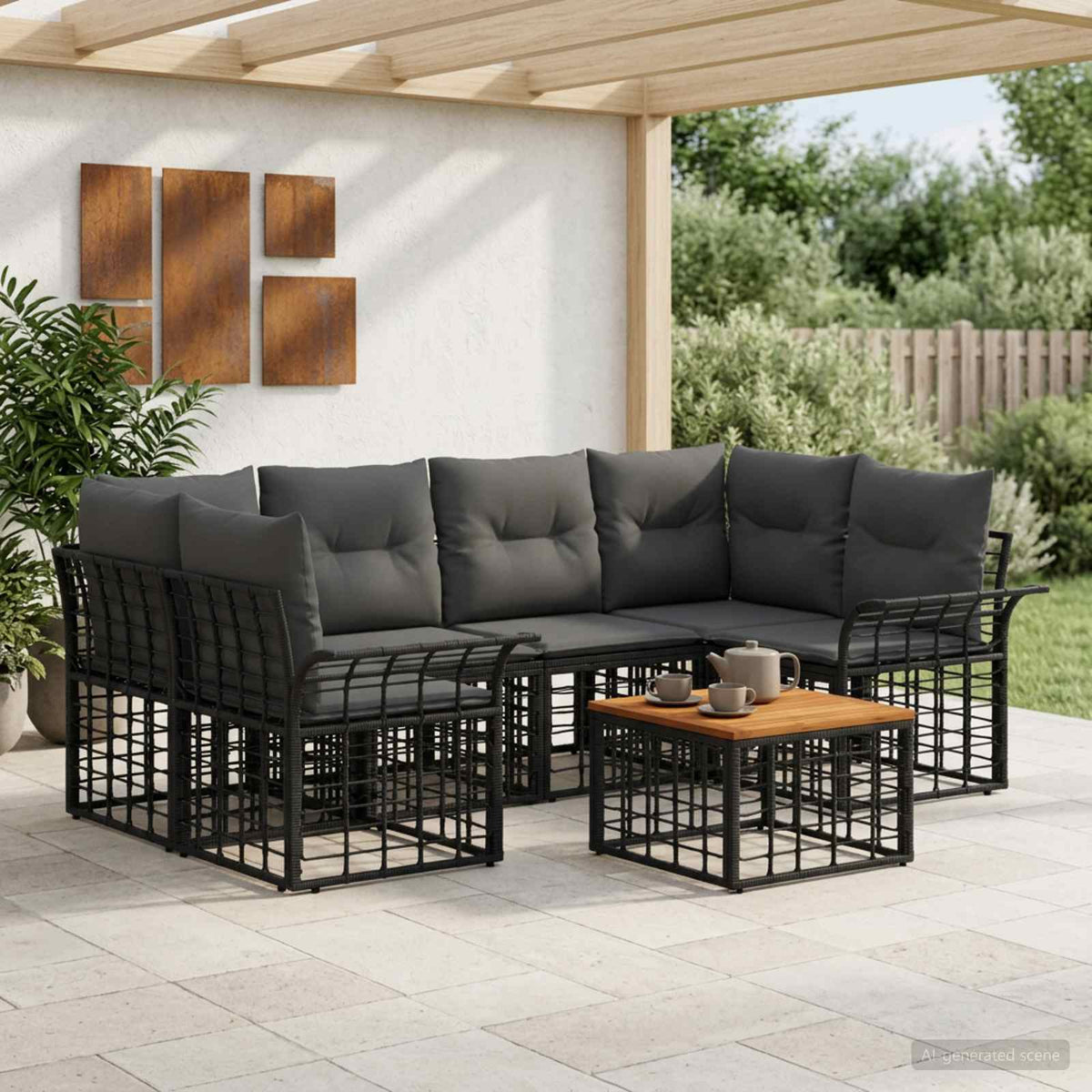 Set vanjskih sofa 7 kom. Crna i tamno siva poliratan