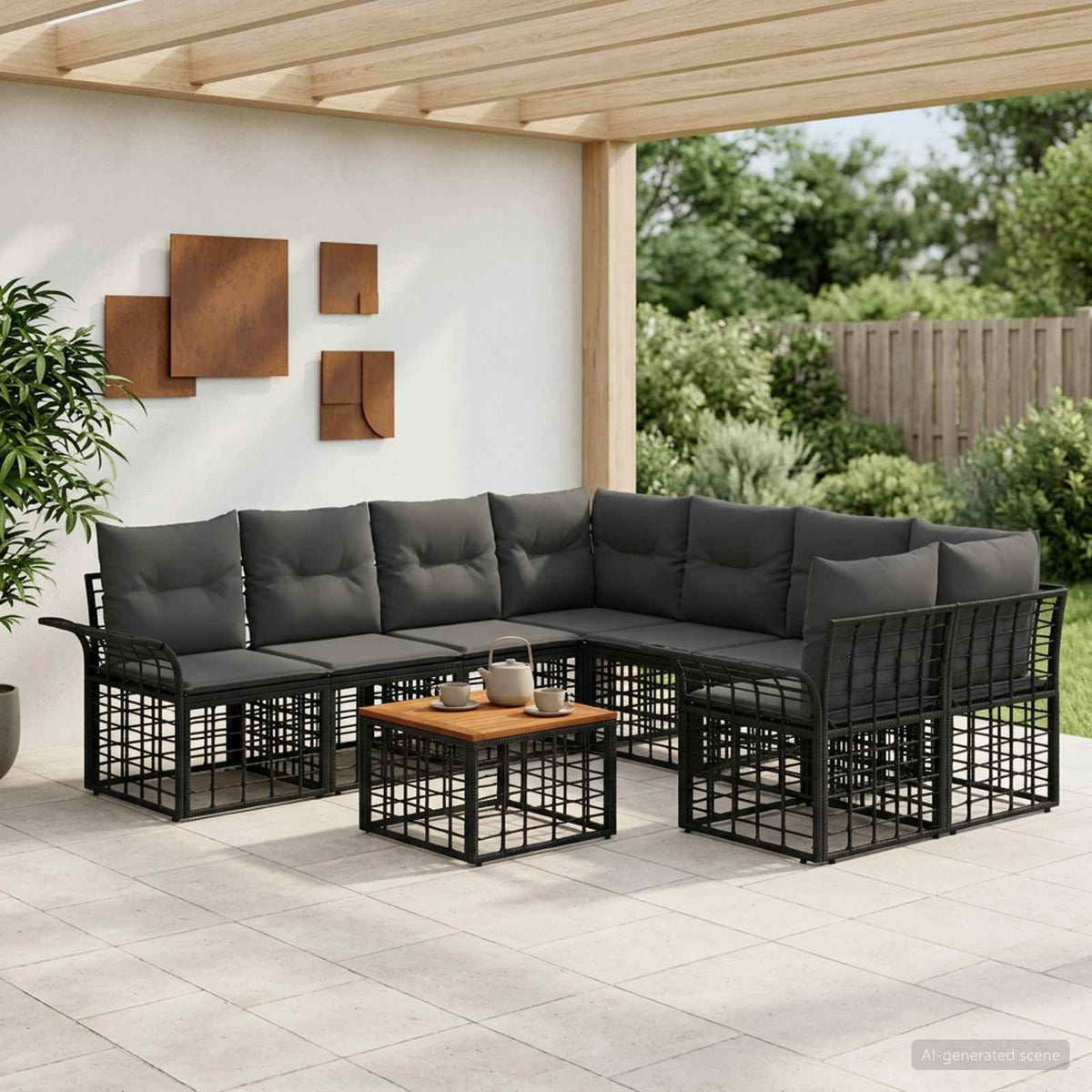 Set vanjskih sofa 9 kom. Crna i tamno siva poliratan