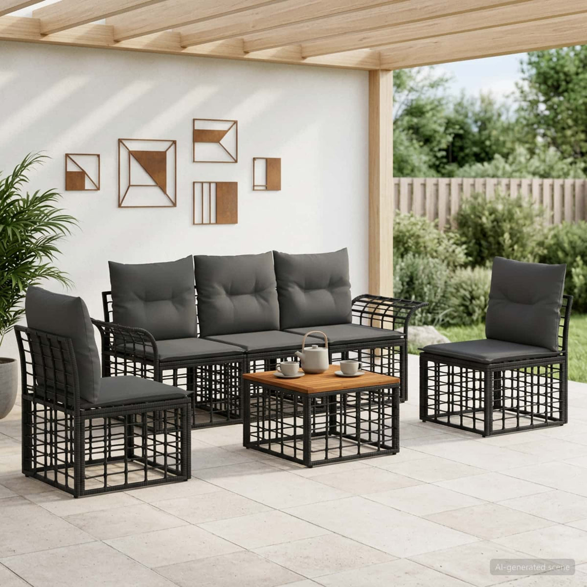 Set vanjskih sofa 6 kom. Crna i tamno siva Poliester