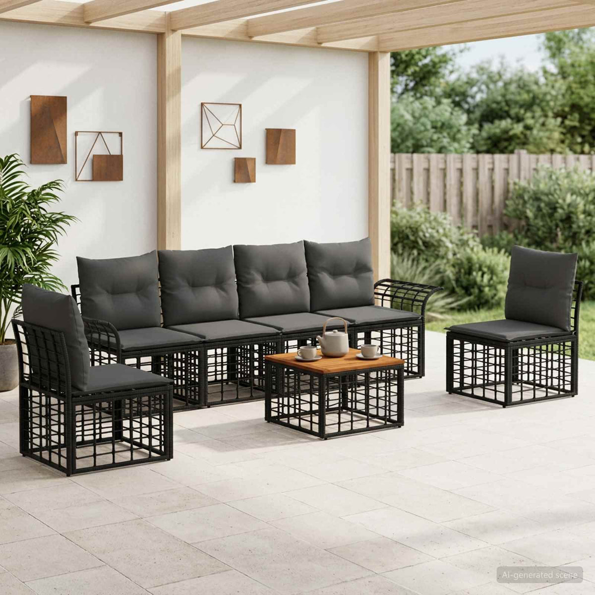 Set vanjskih sofa 7 kom. Crna i tamno siva Poliester