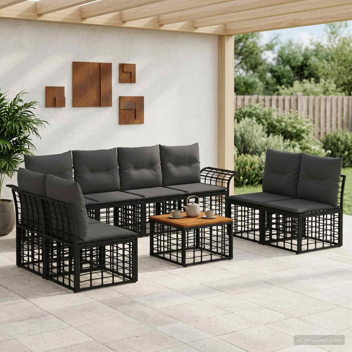 Set vanjskih sofa 9 kom. Crna i tamno siva Poliester
