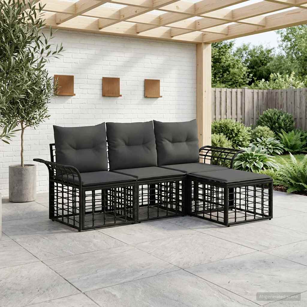 Set vanjskih sofa 4 pcs Crna i tamno siva Poliester