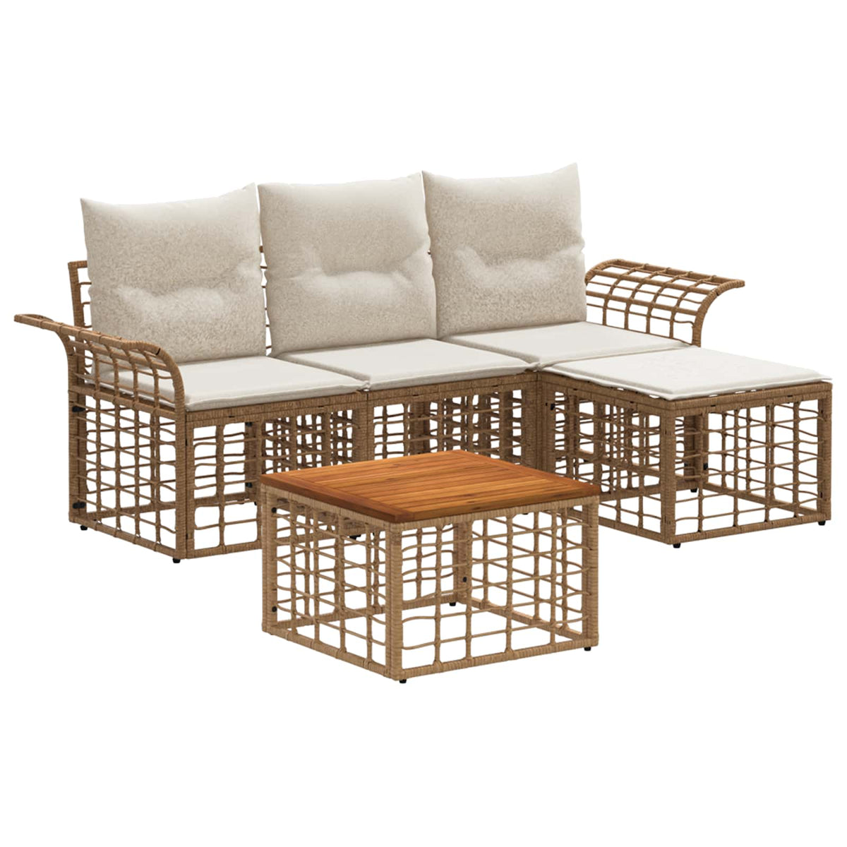 Set vanjskih sofa 5 kom. Prirodna i krema bijela Poliester