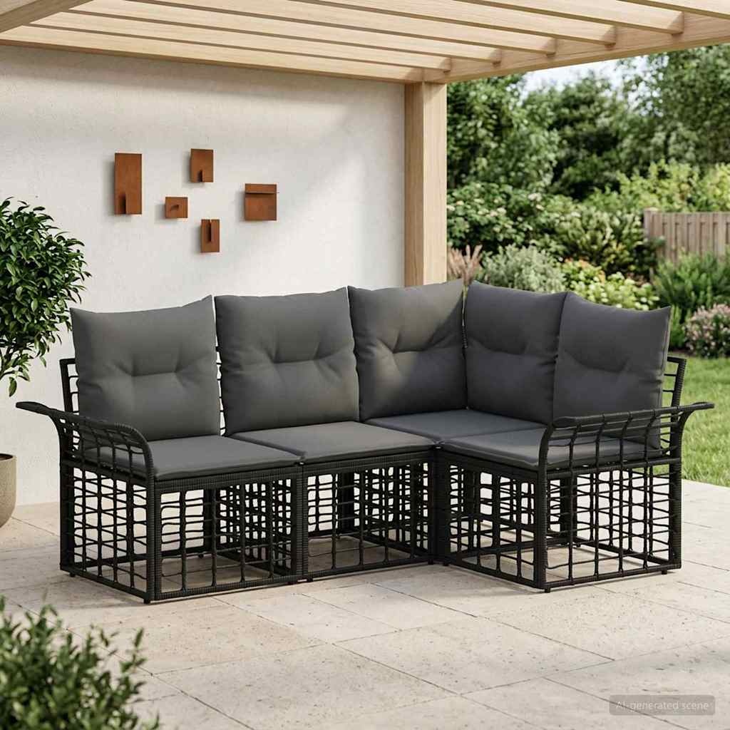 Set vanjskih sofa 4 pcs Crna i tamno siva Poliester