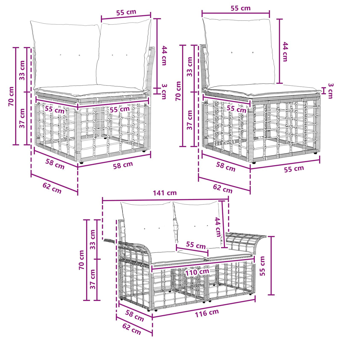 Set vanjskih sofa 4 pcs Crna i tamno siva Poliester