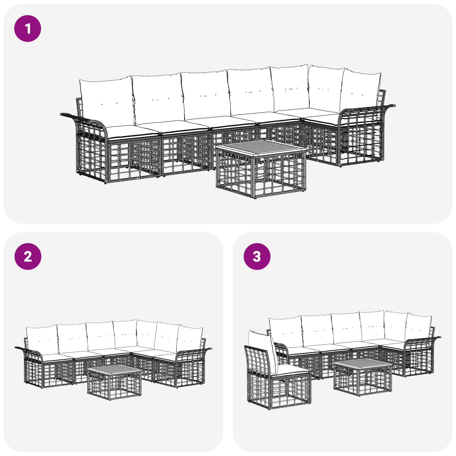 Set vanjskih sofa 7 pcs Crna i tamno siva Poliester
