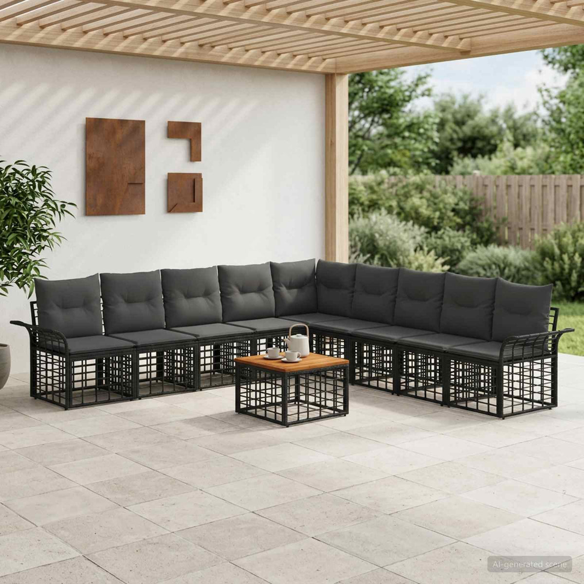 Set vanjskih sofa 10 kom. Crna i tamno siva Poliester