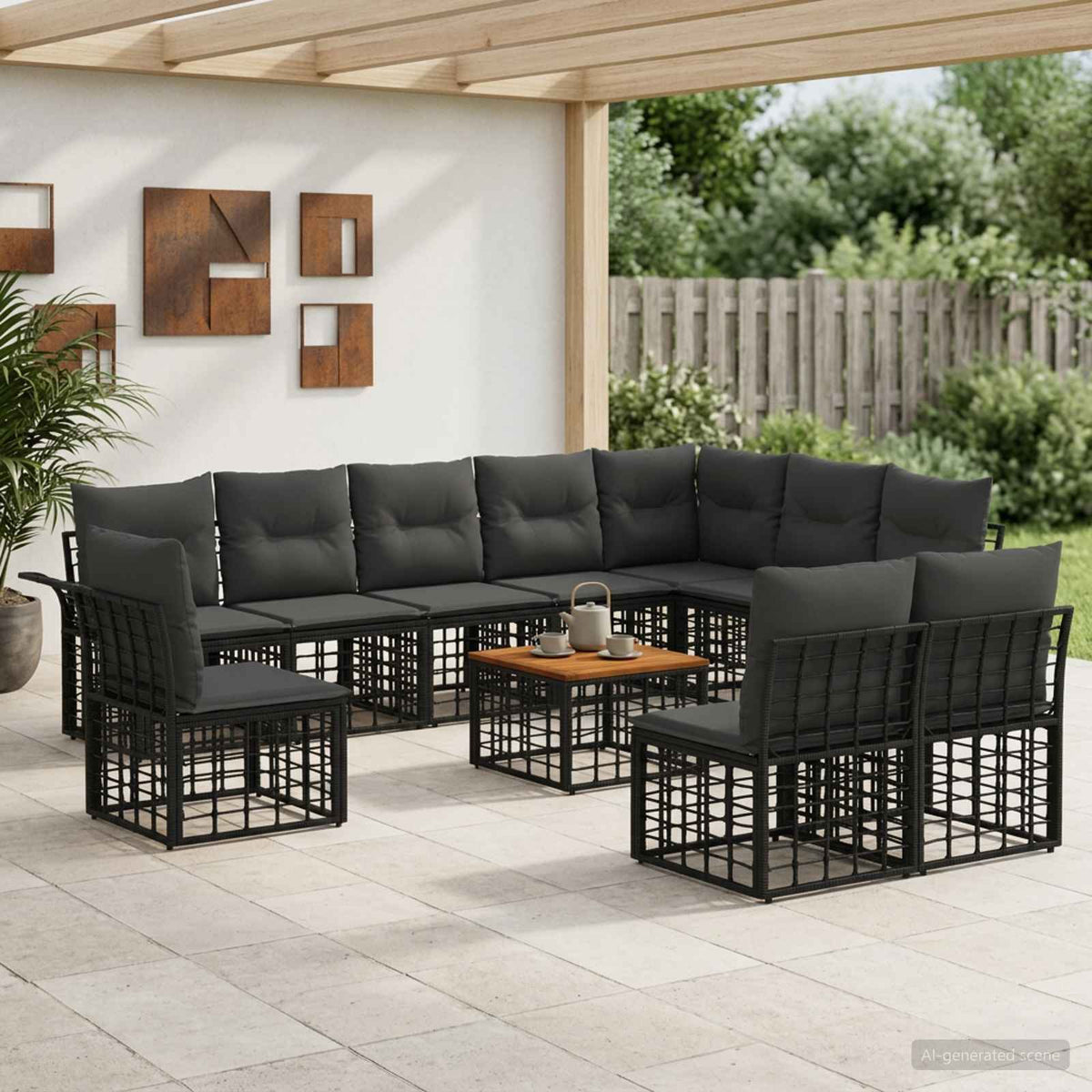 Set vanjskih sofa 11 kom. Crna i tamno siva Poliester