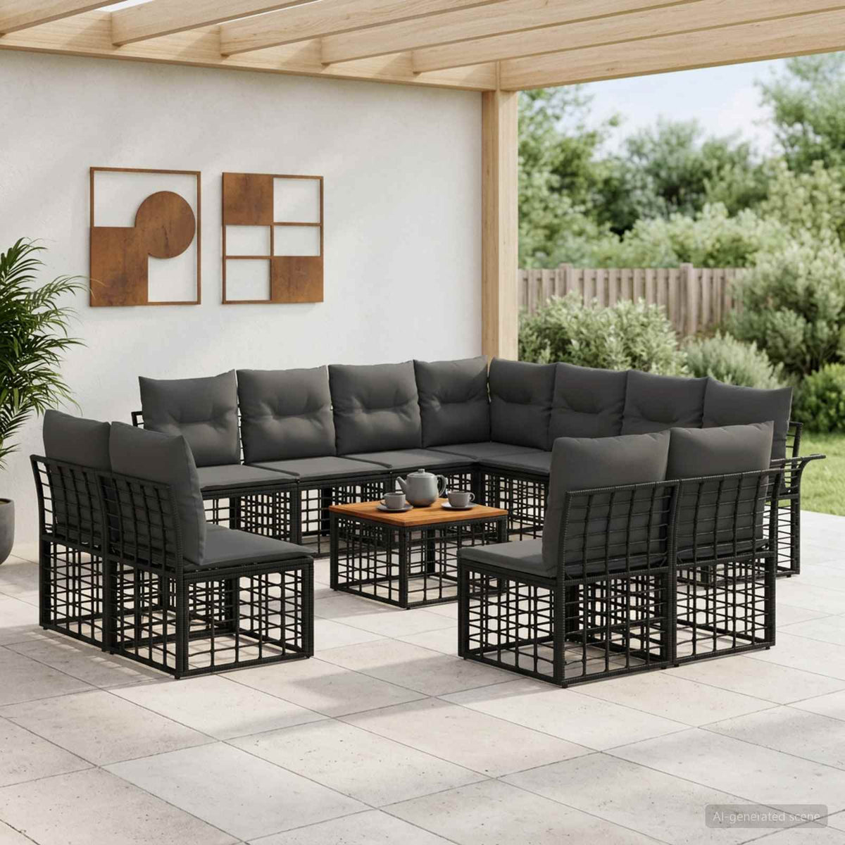 Set vanjskih sofa 12 kom. Crna i tamno siva Poliester