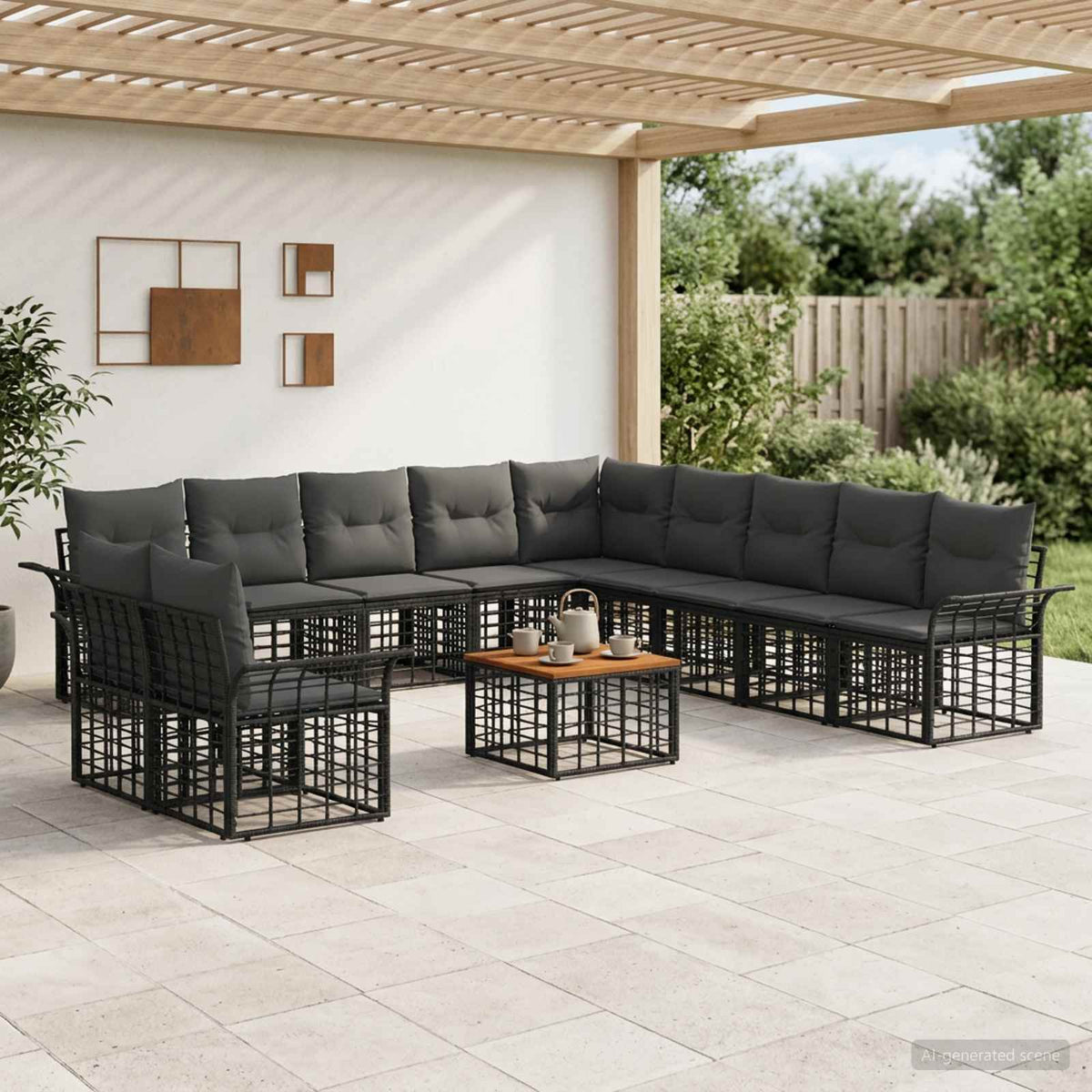 Set vanjskih sofa 12 kom. Crna i tamno siva Poliester