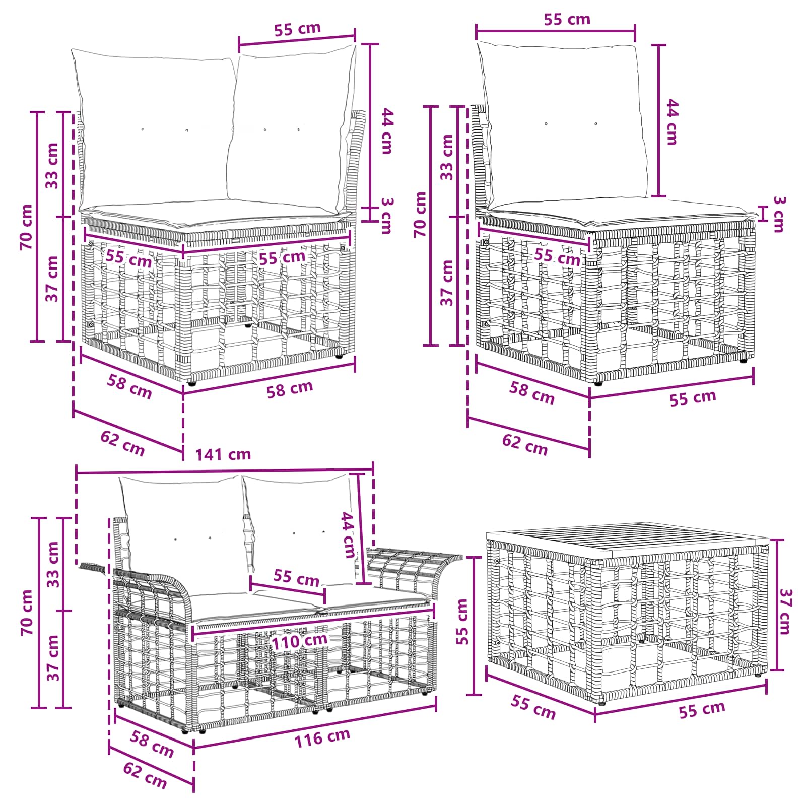 Set vanjskih sofa 9 pcs Prirodna i krema bijela poliratan