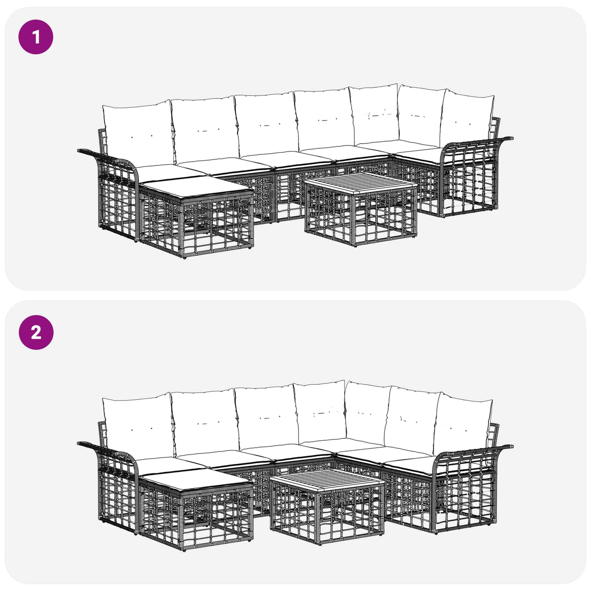 Set vanjskih sofa 8 pcs Crna i tamno siva Poliester