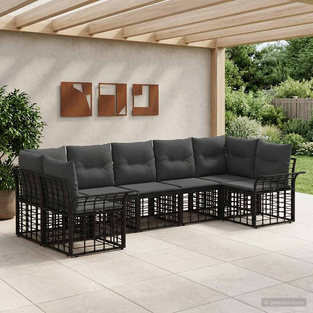 Set vanjskih sofa s jastukom 7 pcs Crna i tamno siva Poliester