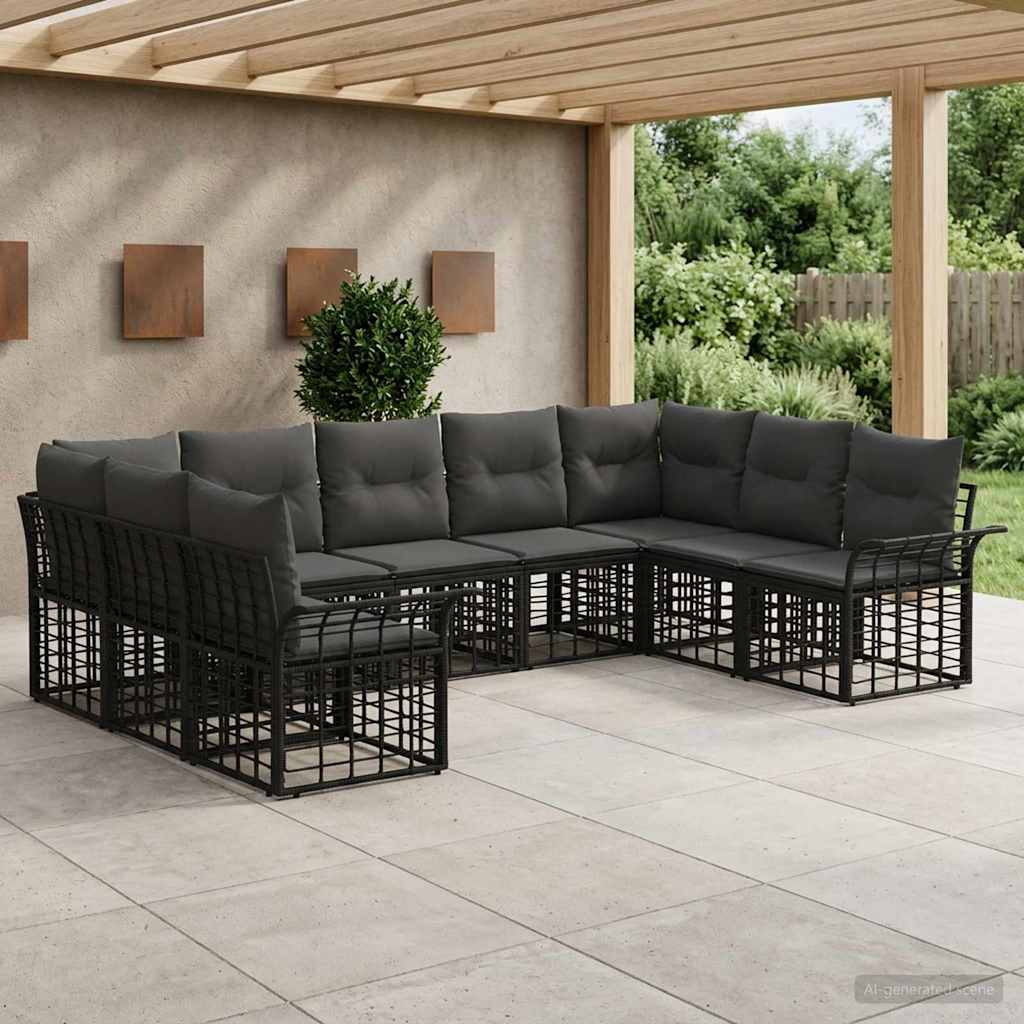 Set vanjskih sofa 9 kom. Crna i tamno siva Poliester