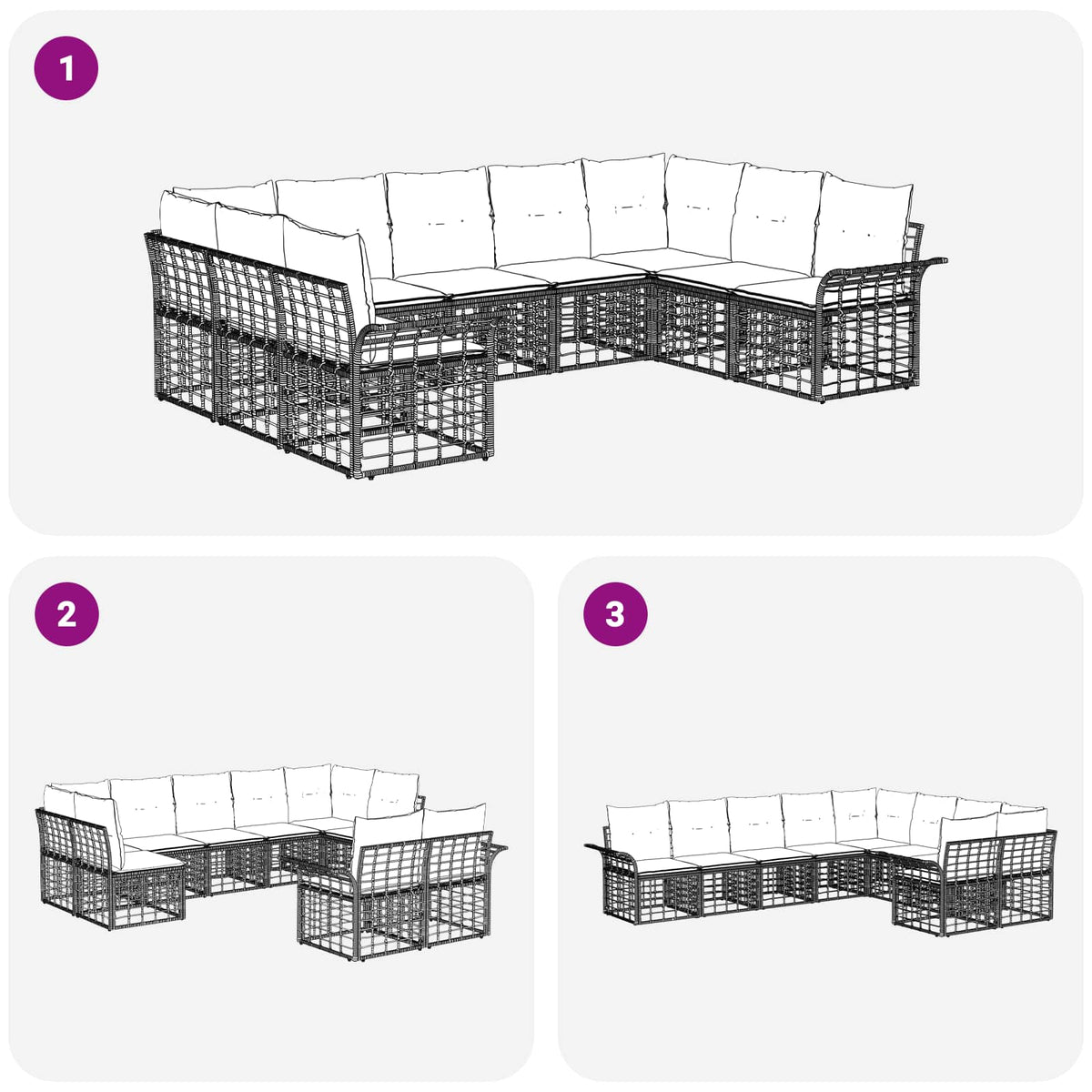 Set vanjskih sofa 9 kom. Crna i tamno siva Poliester