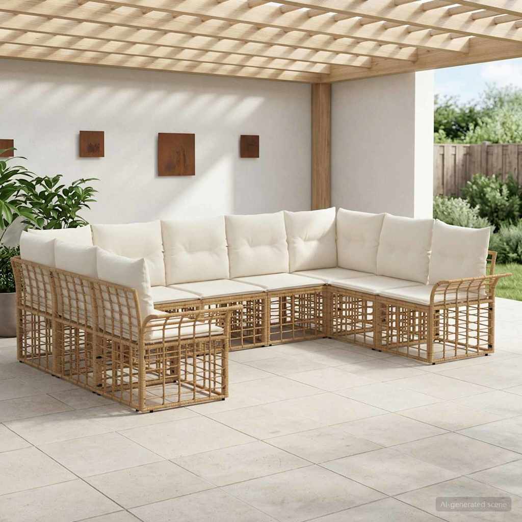 Set vanjskih sofa 9 kom. Prirodna i krema bijela Poliester