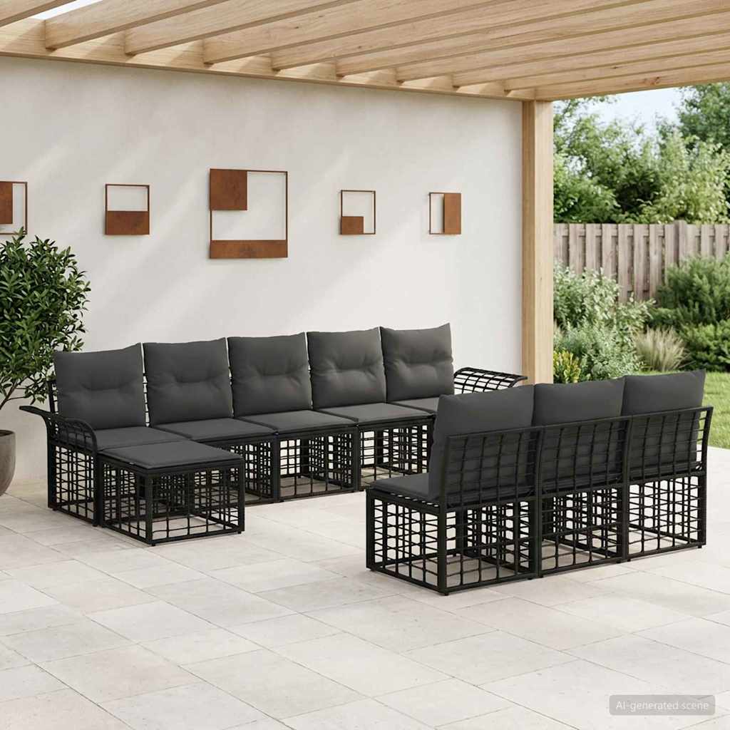 Set vanjskih sofa 9 kom. Crna i tamno siva Poliester
