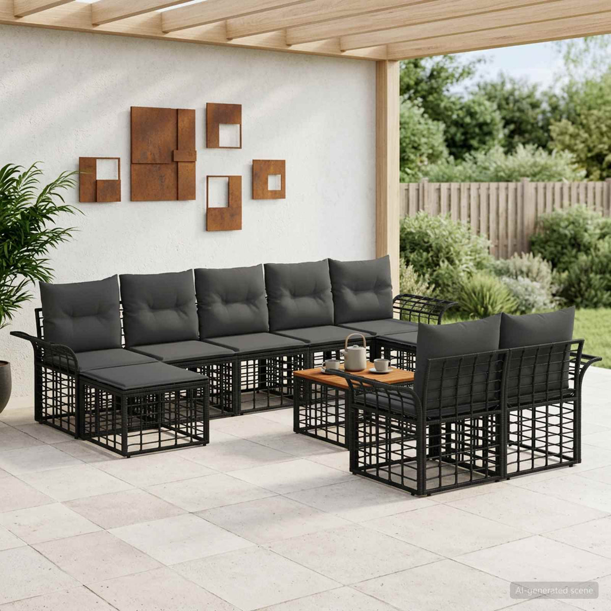 Set vanjskih sofa 10 kom. Crna i tamno siva Poliester