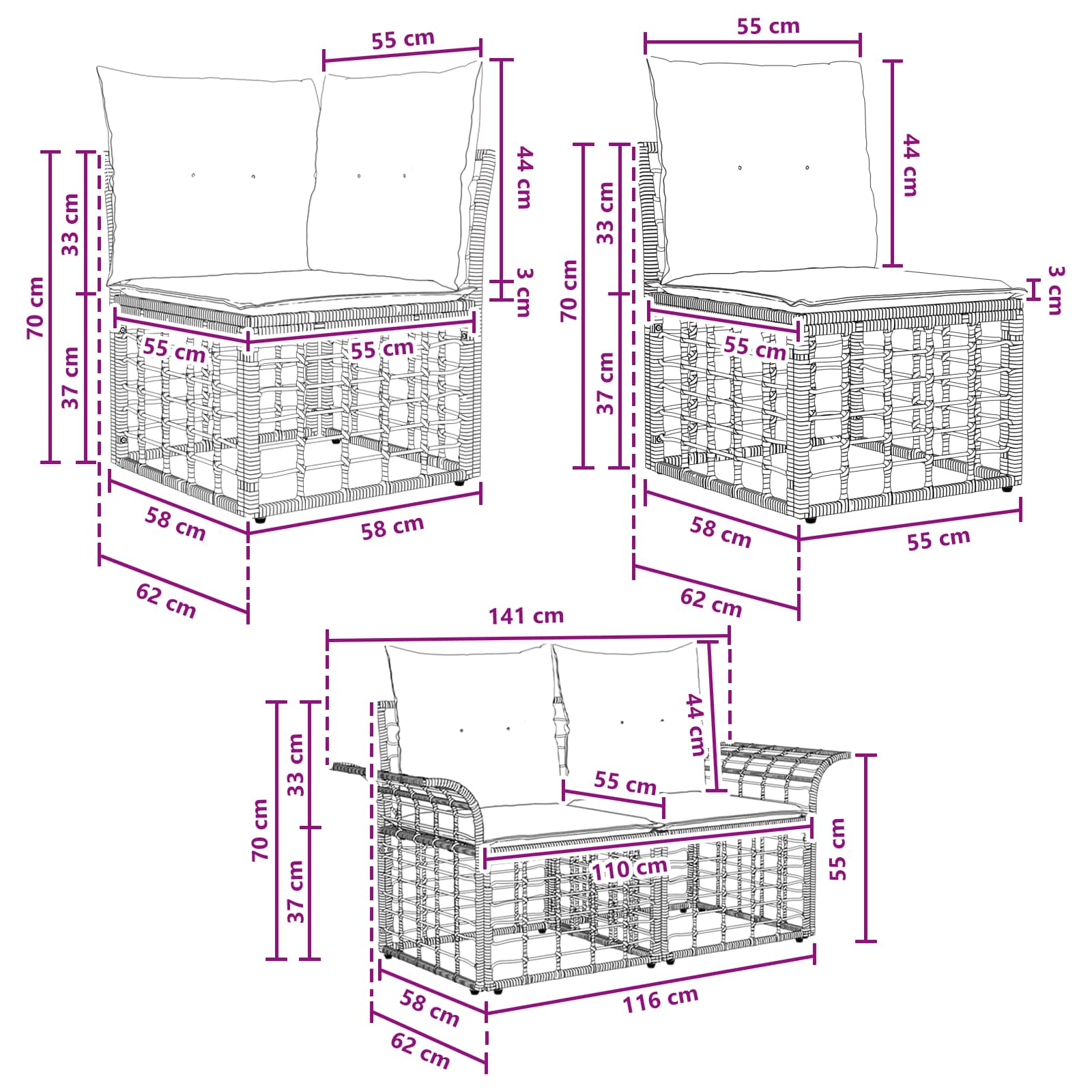 Set vanjskih sofa 13 pcs Crna i tamno siva Poliester