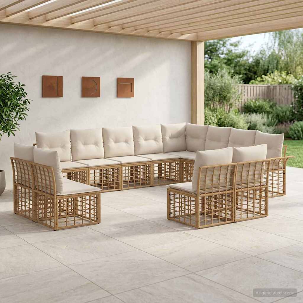 Set vanjskih sofa 12 kom. Prirodna i krema bijela Poliester