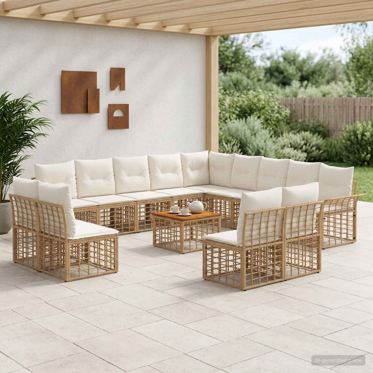 Set vanjskih sofa 14 kom. Prirodna i krema bijela Poliester