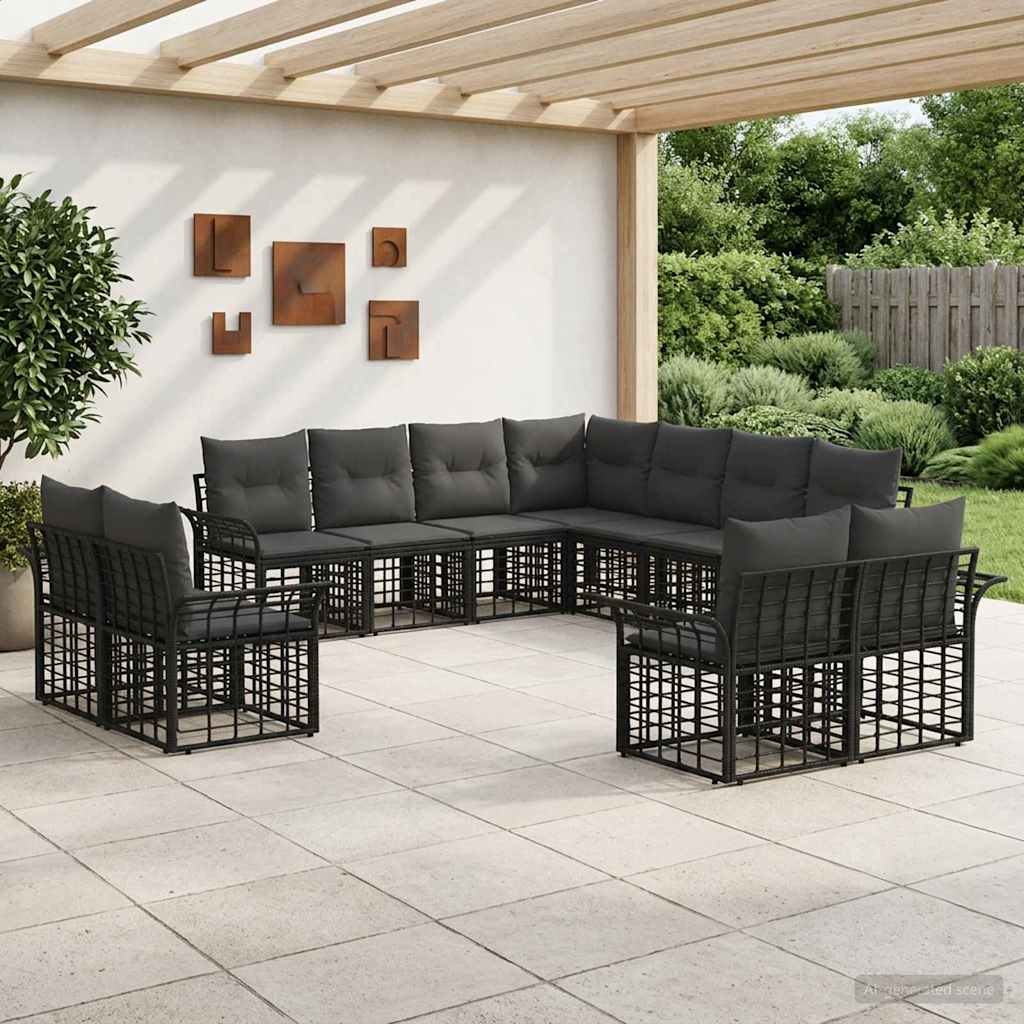 Set vanjskih sofa 11 kom. Crna i tamno siva Poliester