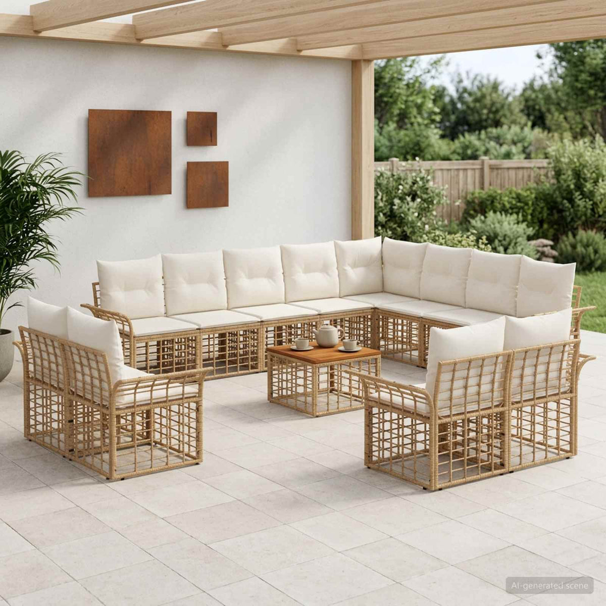 Set vanjskih sofa 13 kom. Prirodna i krema bijela Poliester