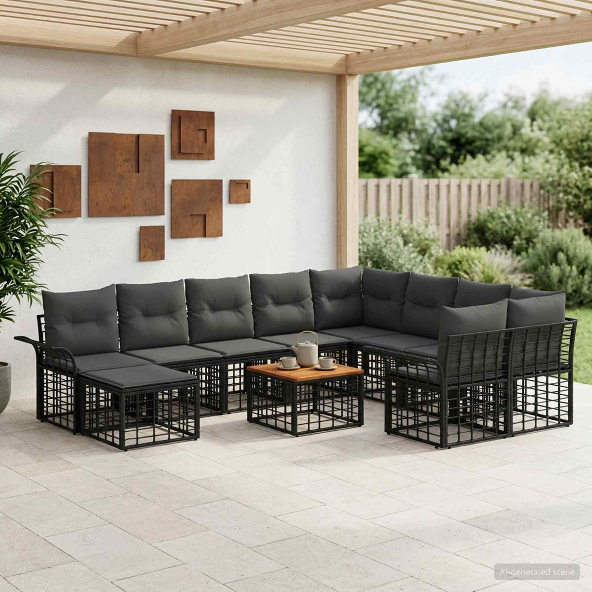 Set vanjskih sofa 11 kom. Crna i tamno siva poliratan