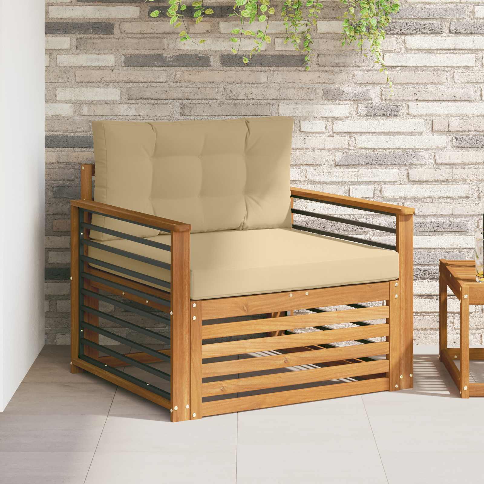 Vanjski kauč Čvrsto drvo akacije i poliester Prirodna i bež