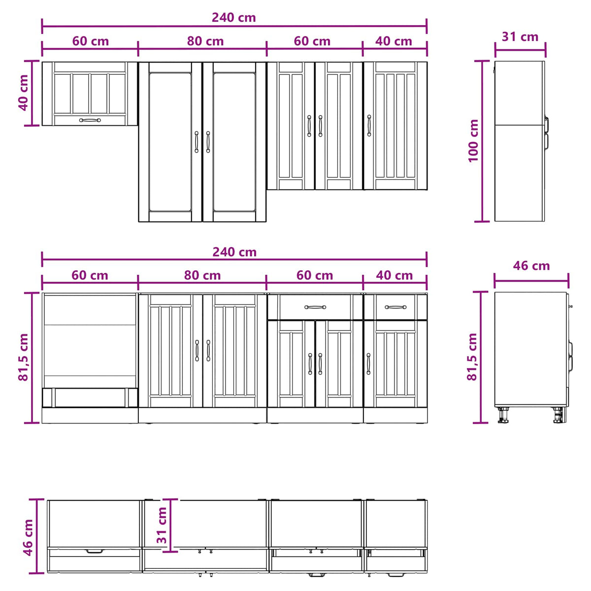 Kuhinjska jedinica LUCCA 8 pcs Crna Konstruirano drvo