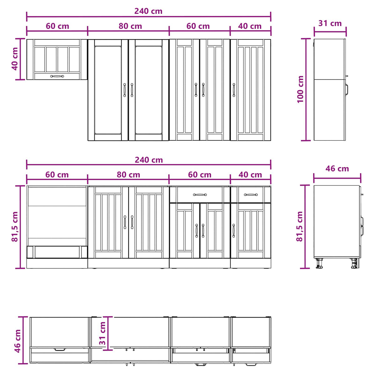 Kuhinjska jedinica LUCCA 8 pcs Crna Konstruirano drvo