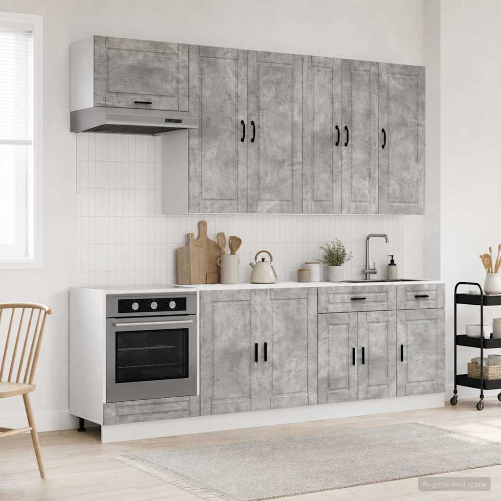 Kuhinjska jedinica PORTO 8 pcs Betonska siva Konstruirano drvo