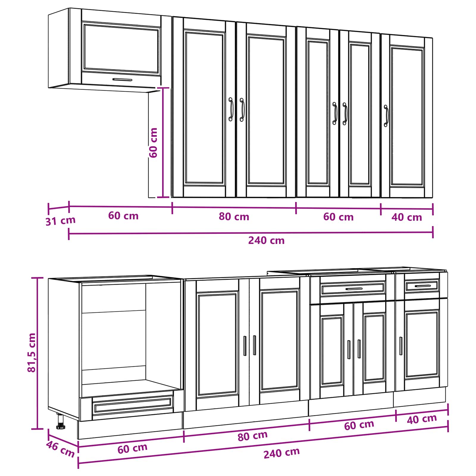Kuhinjska jedinica PORTO 8 pcs Hrast artisan Konstruirano drvo