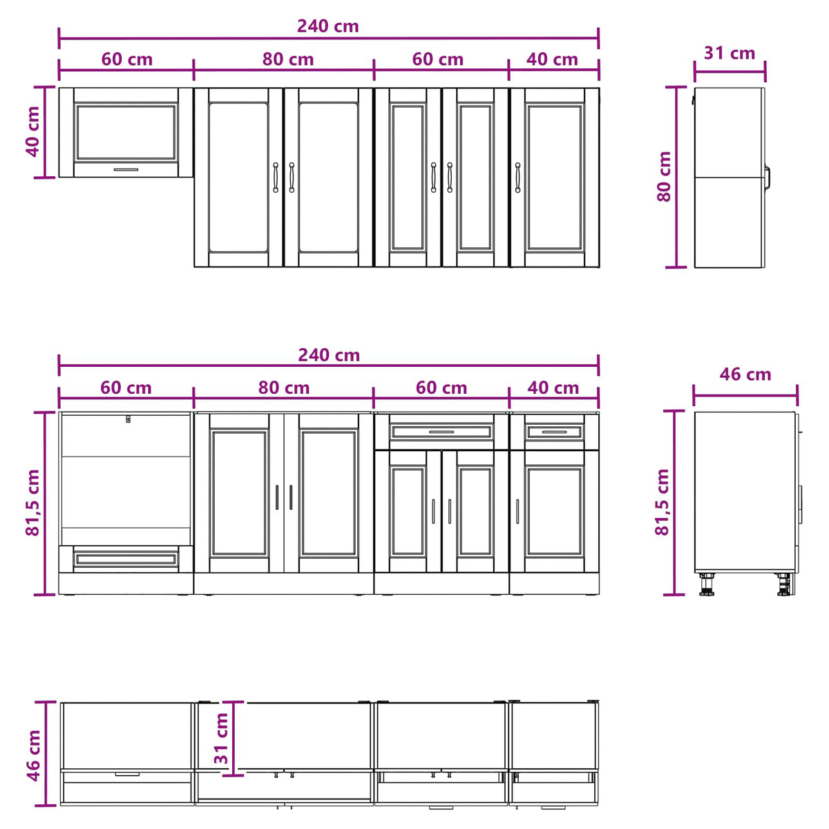 Kuhinjska jedinica PORTO 8 pcs Bijela Konstruirano drvo