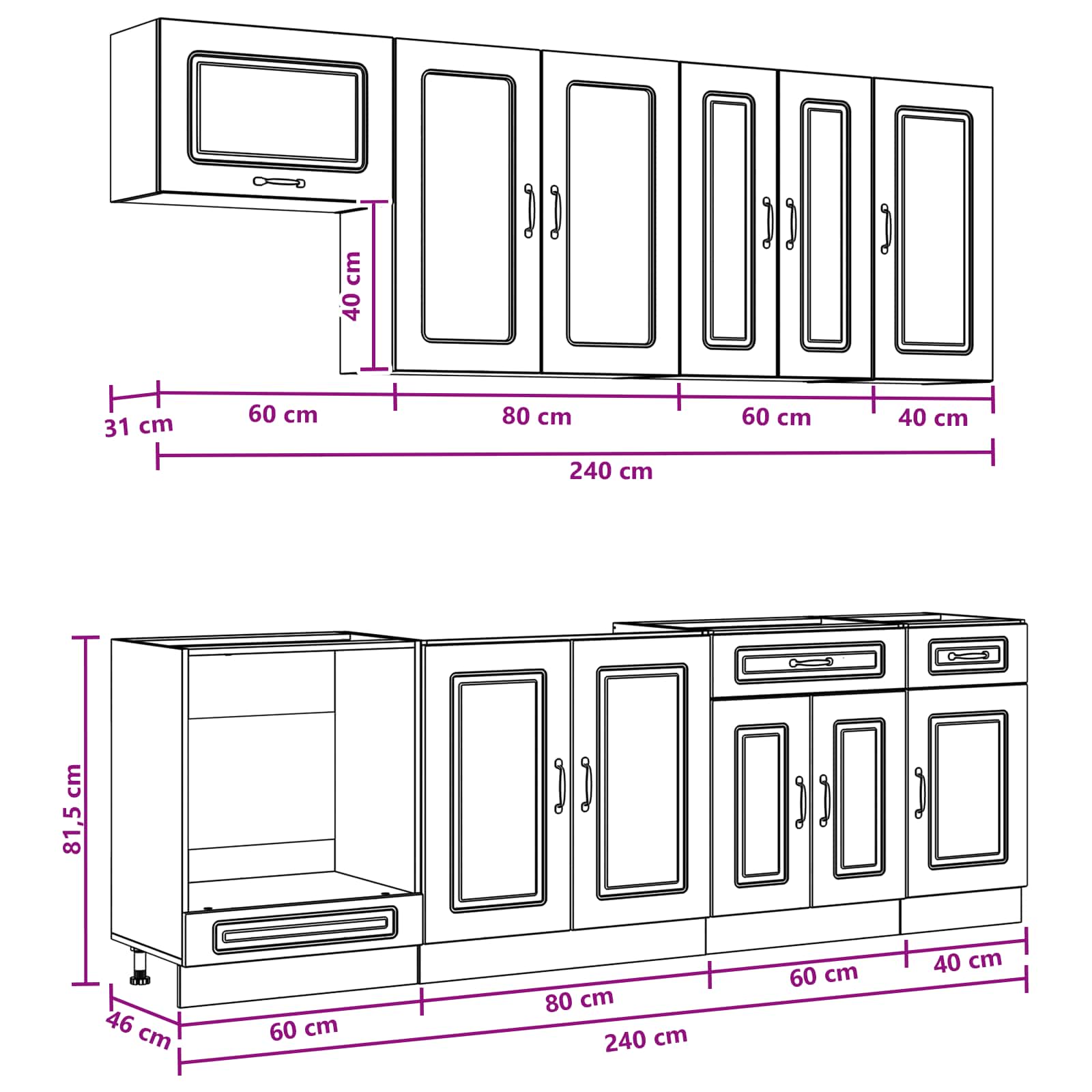 Kuhinjska jedinica KALMAR 8 pcs Betonska siva Konstruirano drvo