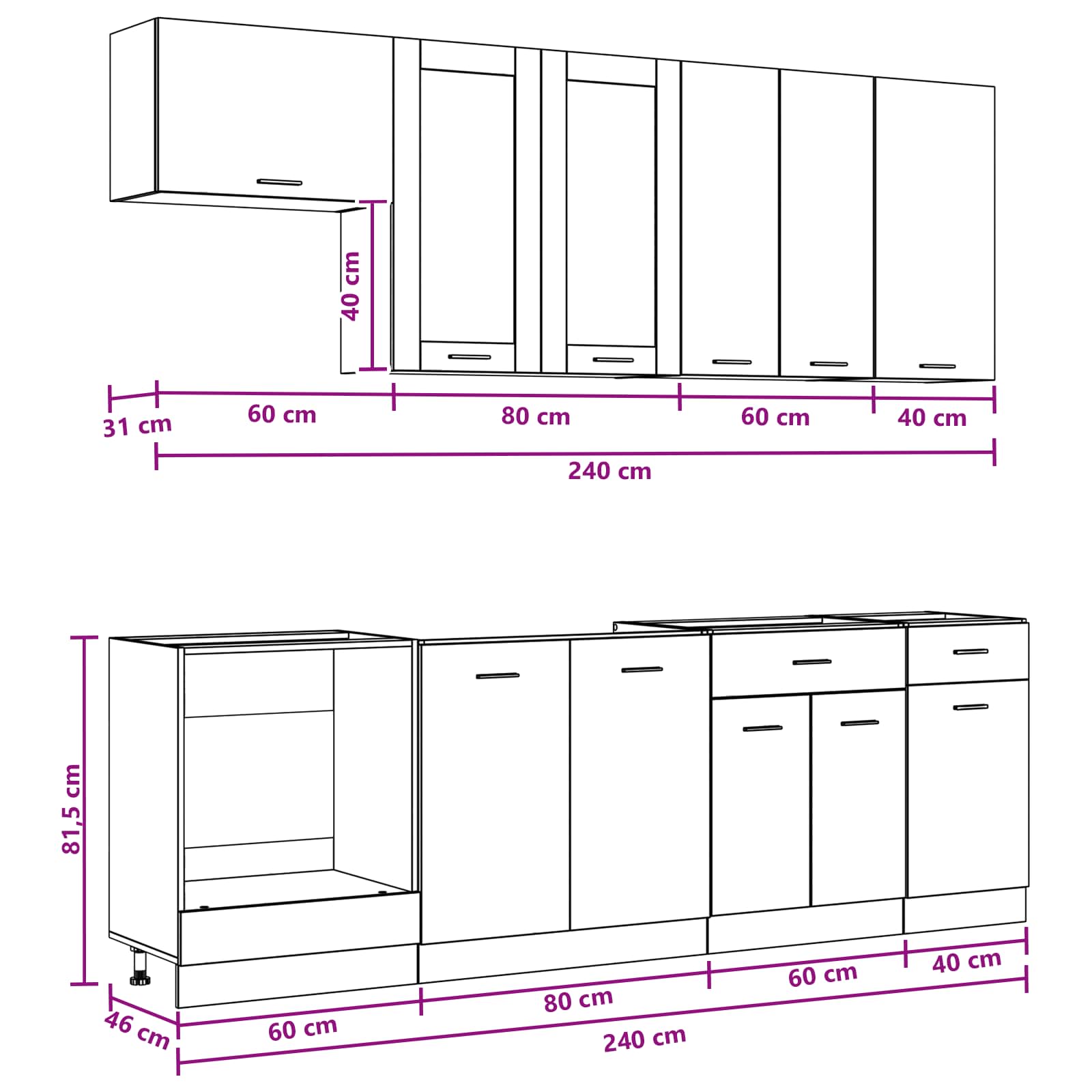 Kuhinjska jedinica LYON 8 pcs Crni hrast Konstruirano drvo