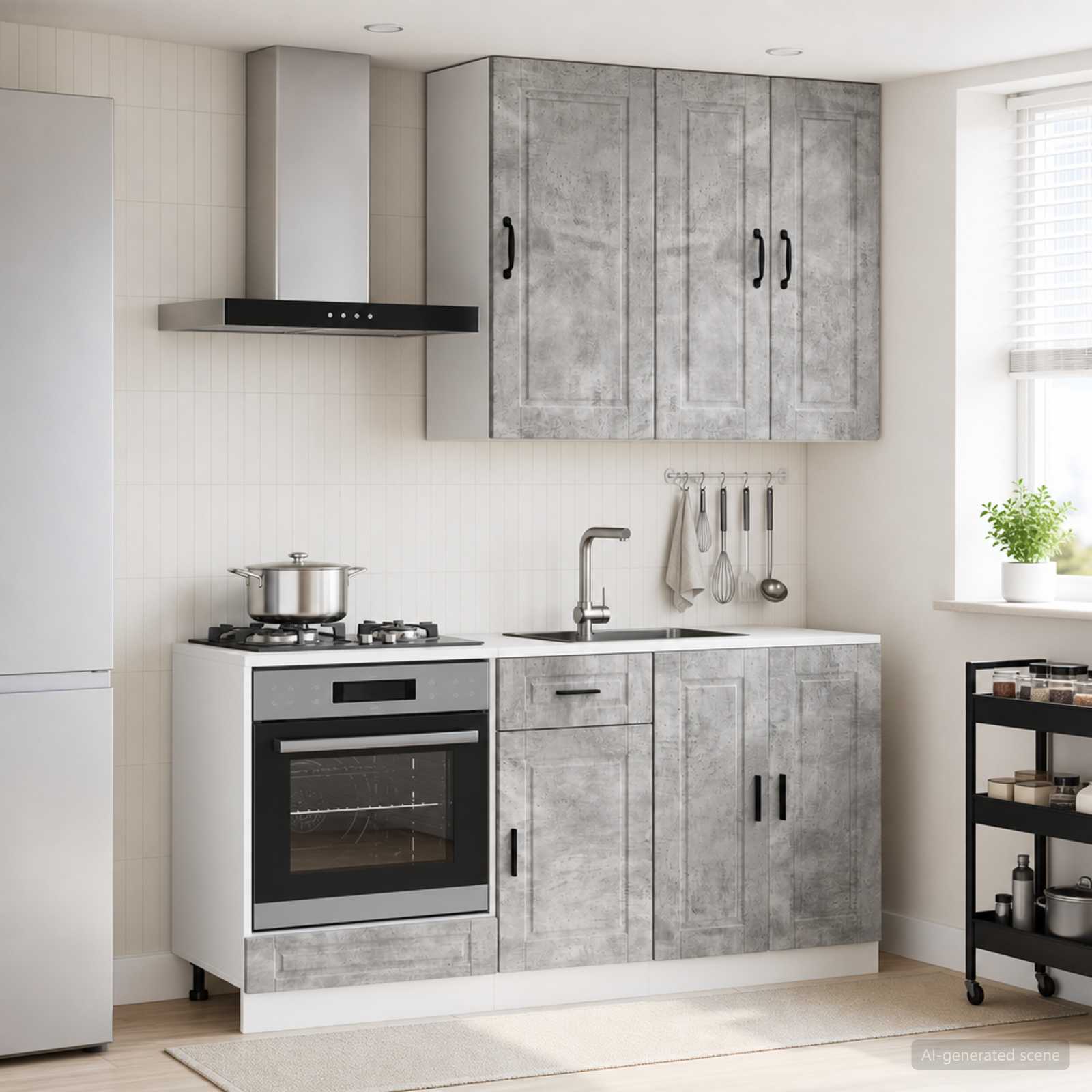 Kuhinjska jedinica PORTO 5 pcs Betonska siva Konstruirano drvo