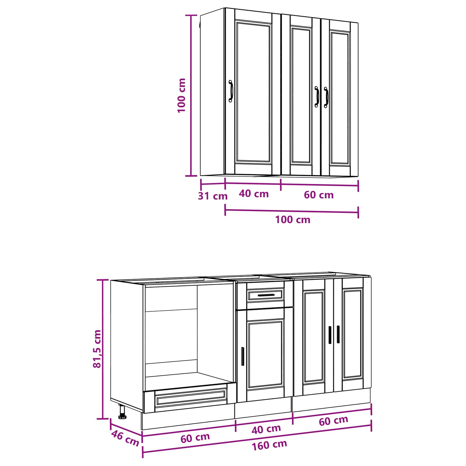 Kuhinjska jedinica PORTO 5 pcs Crna Konstruirano drvo