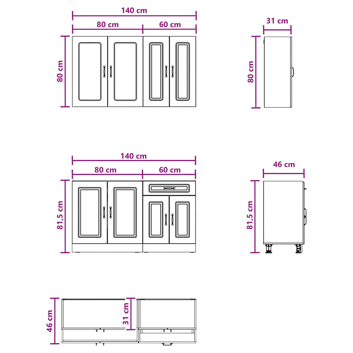 Kuhinjska jedinica KALMAR 4 pcs Bijela Konstruirano drvo