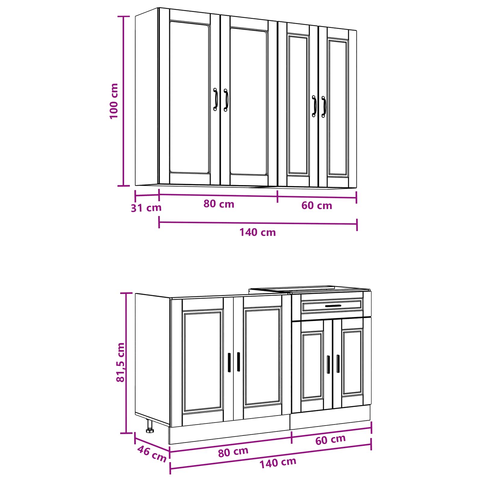 Kuhinjska jedinica PORTO 4 pcs Hrast sonoma Konstruirano drvo