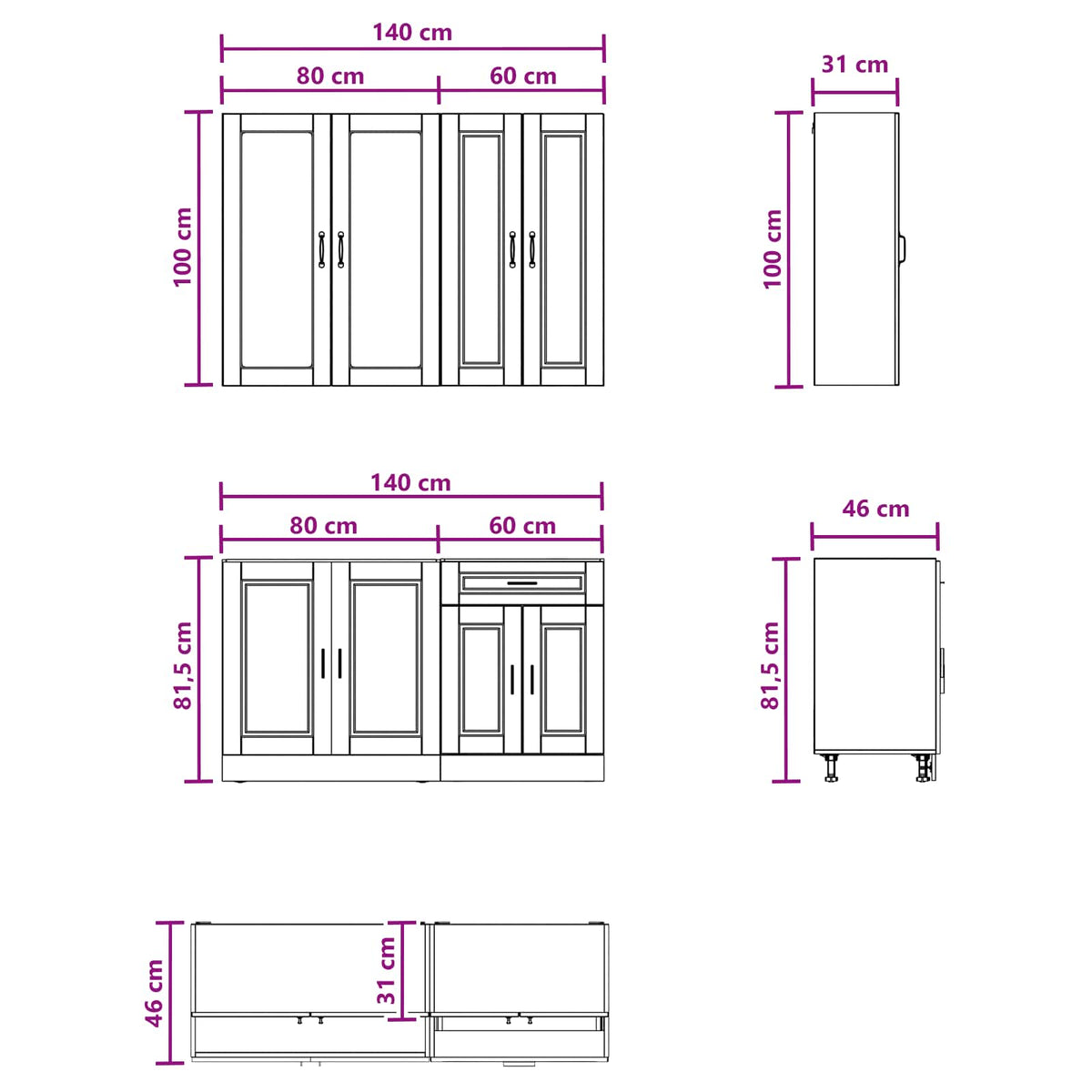 Kuhinjska jedinica PORTO 4 pcs Staro drvo Konstruirano drvo