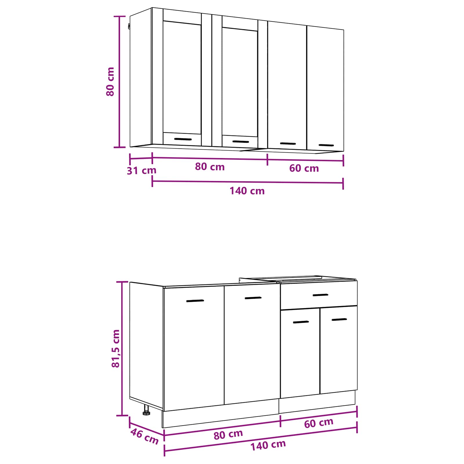 Kuhinjska jedinica LYON 4 pcs Betonska siva Konstruirano drvo