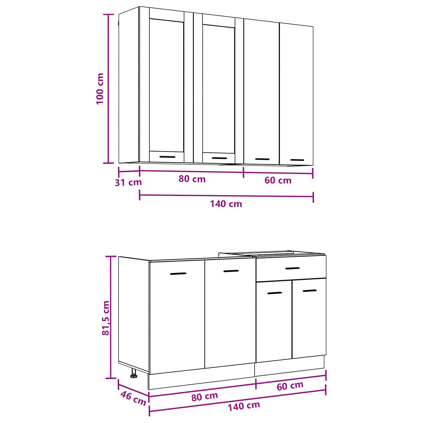 Kuhinjska jedinica LYON 4 pcs Betonska siva Konstruirano drvo